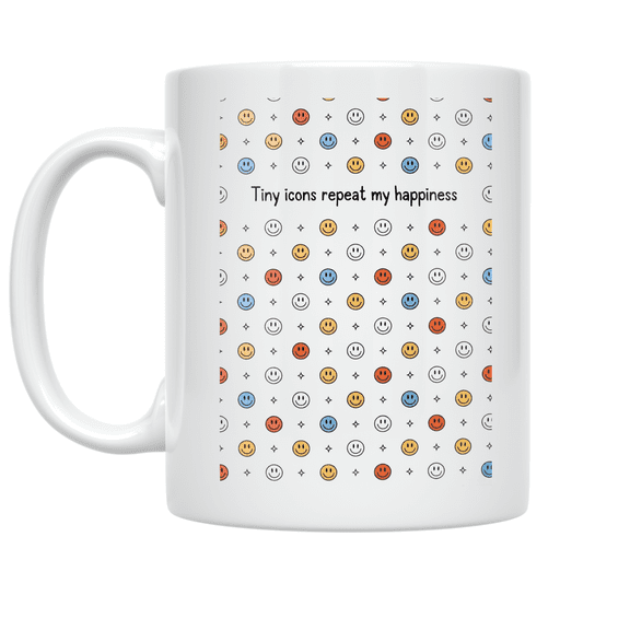 Tiny Icons Repeat My Happiness - Cheerful Coffee Enthusiast - 11 oz Ceramic Coffee Mug