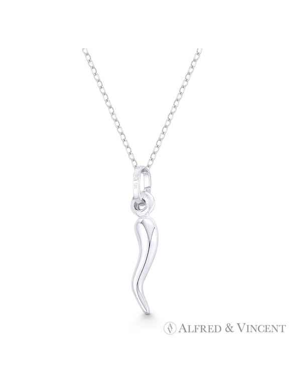 Tiny Italian Horn Corno Evil Eye Luck Charm Pendant in .925 Sterling Silver