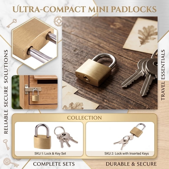 Tiny Keyed Brass Lock, Mini Locks with Keys, Lock for Gym Locker ...