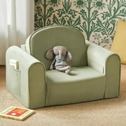Tiny Land 2-in-1 Foldable Sofa for Kids, Soft Thick Toddler Sofa with Side Pockets, Convertible Kids Chair for Playroom, Bedroom & Living Room, Green