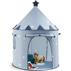 Tiny Land Kids Play Tent, Easy Setup Indoor Playhouse, Portable Amusement Park for Children with Star Decor & Tiebacks, Blue