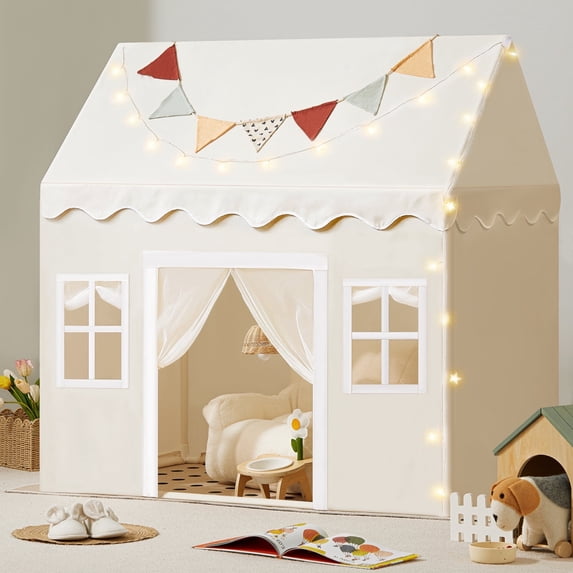 Tiny Land Play Tent with Padded Mat & LED Lights, Kids Tent, Playhouse for Kids, Indoor Bed Tent for Toddler, Toys for 3,4,5,6 Year Old Girls