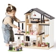 thumbnail image 1 of Tiny Land Modern Dollhouse, Wooden Doll House with 7 Rooms & Doll Figures, Montessori Pretend Tiny Home Play for Ages 3+, 1 of 7