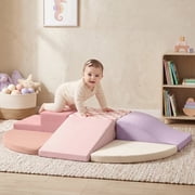 Tiny Land Soft Foam Climbing Blocks for Toddlers, 6-Piece Baby Foam Climbing Blocks with Non-Slip Base, Indoor Playground Climbing Toys, Kids Activity Crawling and Sliding Foam Play Set - Violet