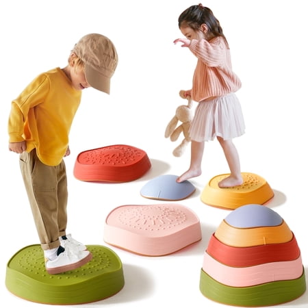 Tiny Land Stepping Stones for Kids, 5-Piece Non-Slip Balance Stones, Durable Plastic Sensory Stepping Stone, Indoor & Outdoor Obstacle Course, Colorful Gift for Toddlers 3-5 Years