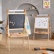 Tiny Land Wooden Easel for Kids Ages 3-8, Magnetic Chalkboard & Whiteboard, Foldable Art Easel with Apron