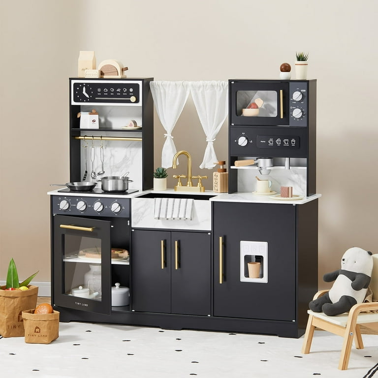 Tiny Land Wooden Play Kitchen for Kids, Modern Toy Kitchen Set for