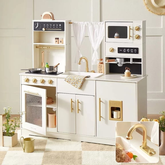 Tiny Land Wooden Play Kitchen with Real Running Water - Pretend Play Set for Toddlers 3+