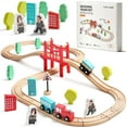 thumbnail image 1 of Tiny Land Wooden Train Set - 39 Pcs with Wooden Tracks, Expandable & Changeable - for Toddlers Ages 3+, Boys & Girls, Wood Material, 1 of 8