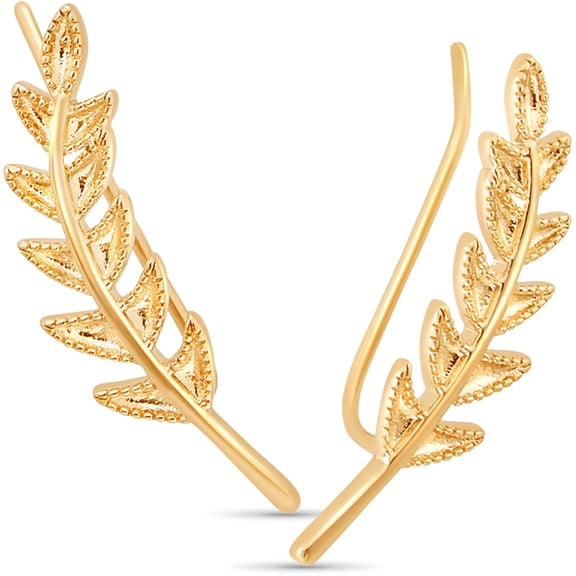 Humble Chic Ear Crawler Earrings for Women - Gold Plated Hypoallergenic Leaf Climbers