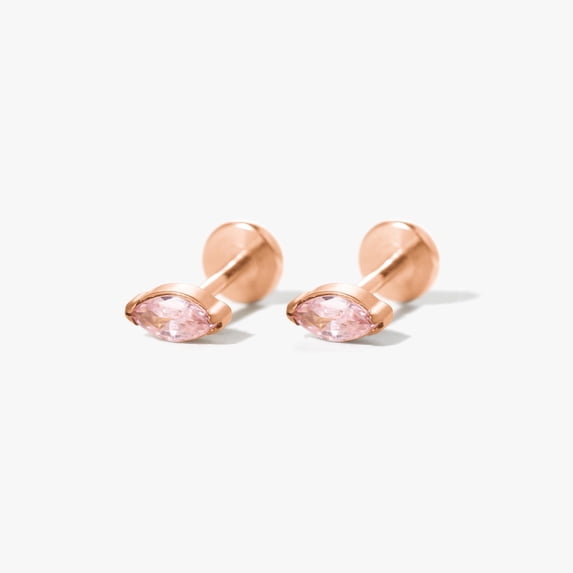 Tiny Marquise Pink CZ Push Pin Stud Earrings