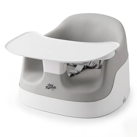 Tiny Marvels Baby Booster Seat for Table, 3-in-1 Baby Chair with Removable Tray, 5" U-Shape Seat for Thick Thighs, BPA-Free Toddler Feeding Chair, Ergonomic Wipe-Clean Booster Seat, Gray