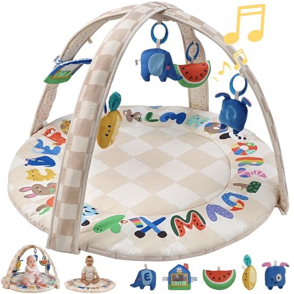 Tiny Marvels Play Gym, Stage-Based Developmental Activity Gym & Play Mat for Baby to Toddler, 5 Removable Sensory Toys,0+ Months (ABC123)