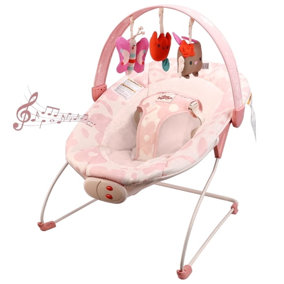Tiny Marvels Baby Bouncer Seat with Soothing Vibrations and Music Sensory Toy, Age 0-6 Months(Blush Bloom)