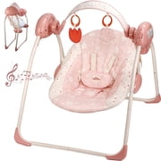 Tiny Marvels Baby Swing for Infants, Portable Infant Swing with 5 Swing Speeds, Soothing Music, Removable Toy Bar, Foldable Design, 5-Point Harness, Newborn to 9 Months, 6-20 lbsBlush Bloom