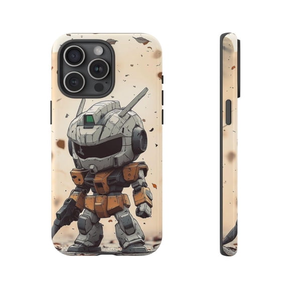 Tiny Mech Robot Blaster Gun Cannon Futuristic Battle Artistic Illustration Phone Case with iPhone 11 to 17 Pro Max