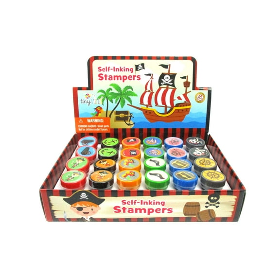 Tiny Mills Pirates Self-Inking Stampers for Kids, Birthday Parties, Party Favors, Church, Rewards, Giveaways 24pc Set