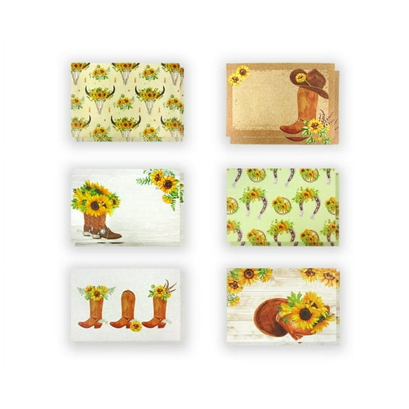 Tiny Mills Sunflower Cowboy Boots Designs, All Occasion Assorted 36pc Blank Greeting Cards Envelopes Included, Thank You Notes