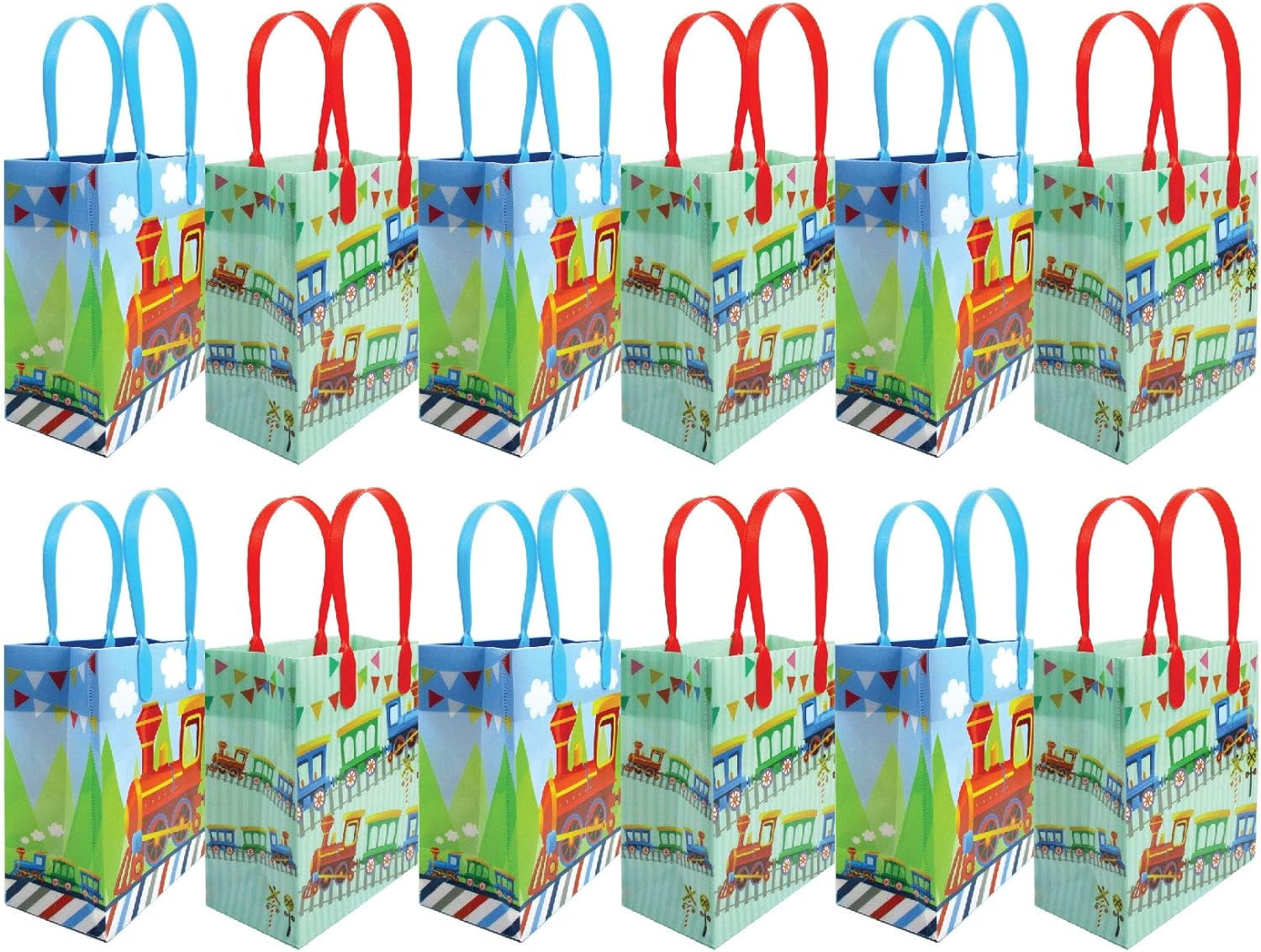 Tinymills Assorted Train Plastic Reusable Gift Bags, 12 Pack