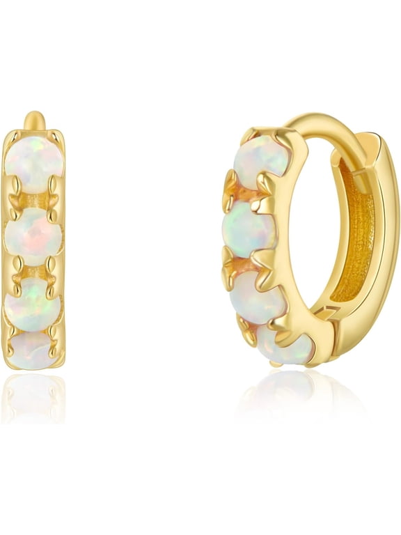 Tiny Mini Opal Huggie Hoop Earrings Upper Ear Cartilage Helix 18k Gold Plated Minimalist Simple Small 10mm 8mm 6mm Hoop Earrings