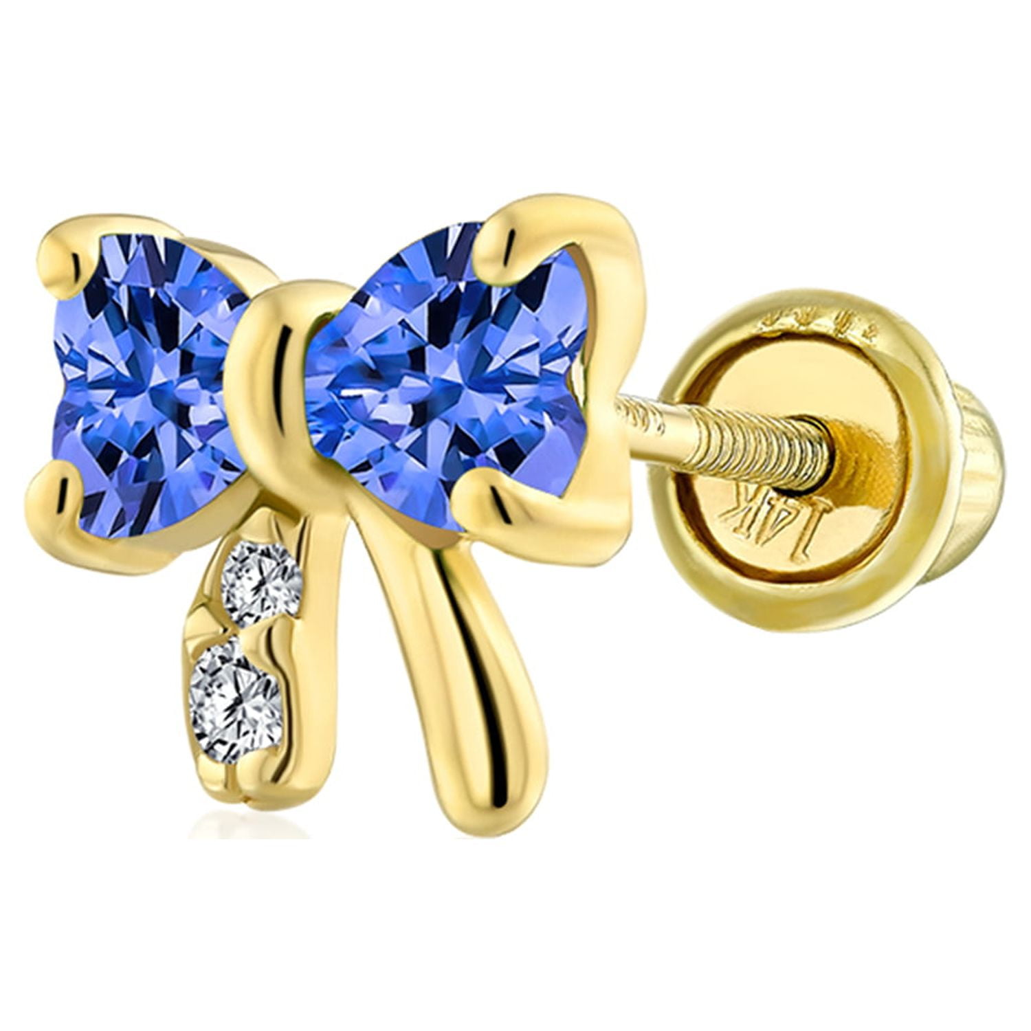 Tiny Sapphire Ball Back Earrings in 14k Gold