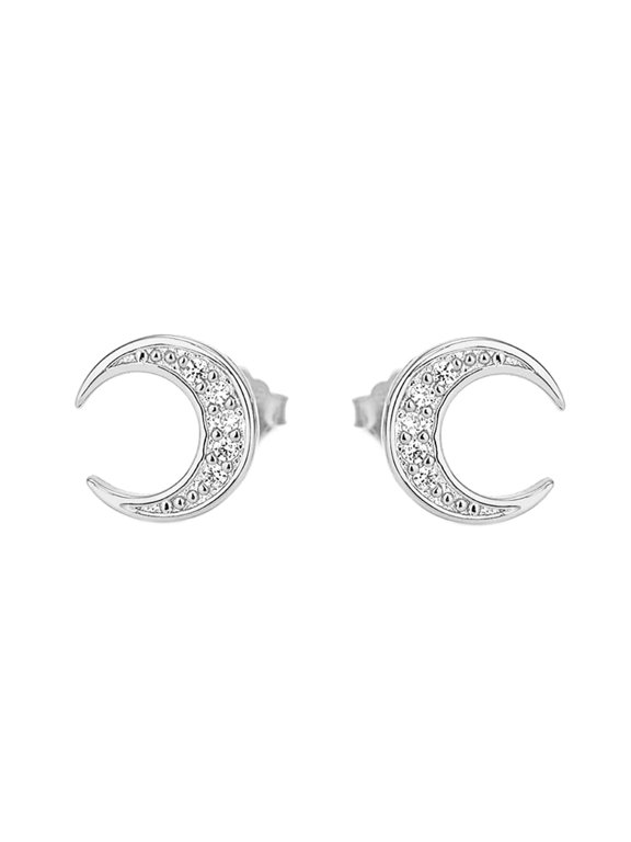 Tiny Moon Cartilage Stud Earrings Sterling Silver Pins CZ Cartilage Tragus Crescent Moon Small Studs for Women