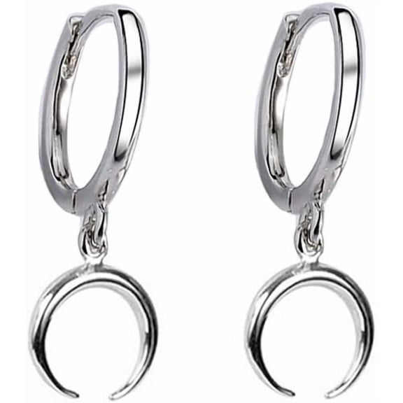 Tiny Moon Dangle Hoop Earrings for Women Girls Teens S925 Sterling Silver Charms Hoops Crescent Half Moon Horn Drop Tiny Cuff Cartilage Helix Minimalist Polished Earrings Fashion Jewelry