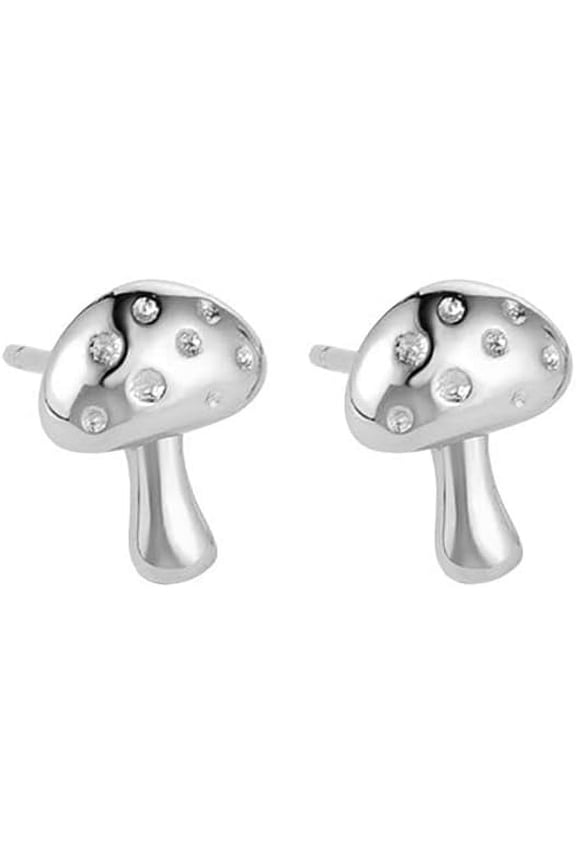 Tiny Mushroom Stud Earrings for Women 925 Sterling Silver Cute Cartoon Sleeper Earring Cartilage Lobe Piercing Studs Minimalist Lovely Easter Jewelry Friendship Gifts Hypoallergenic