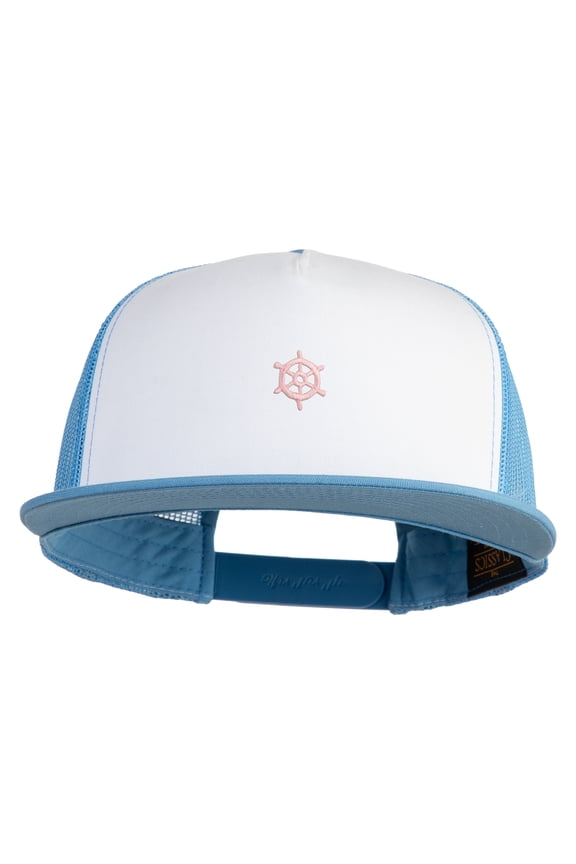 Tiny Nautical Wheel Iron On Patched Classic Trucker Cap - Blue OSFM