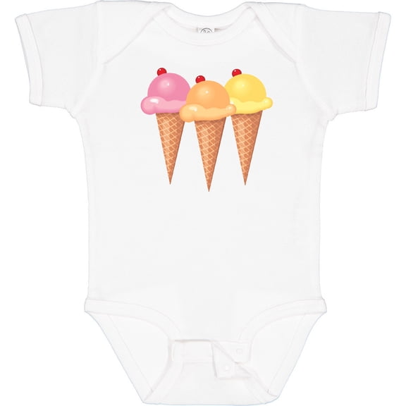 Tiny Nest 3 Scoops Of Ice Cream Baby Bodysuit Cone Strawberry Sherbet Lemon, New Born, Baby Shower Gift, New Parents Gift