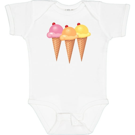 Tiny Nest 3 Scoops Of Ice Cream Baby Bodysuit Cone Strawberry Sherbet Lemon, New Born, Baby Shower Gift, New Parents Gift