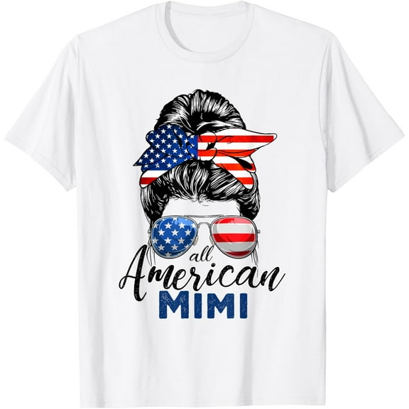 Tiny Nest All American Mimi USA Flag Messy Bun Patriotic 4th Of July T-Shirt