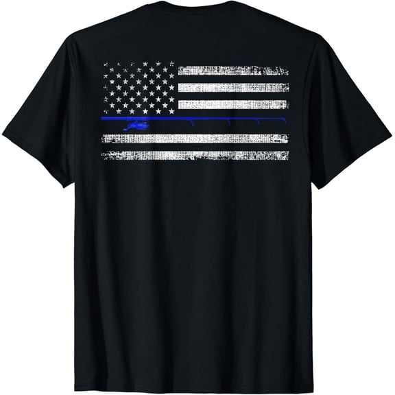 Tiny Nest American Flag Distressed Fishing Printed On Back T-Shirt