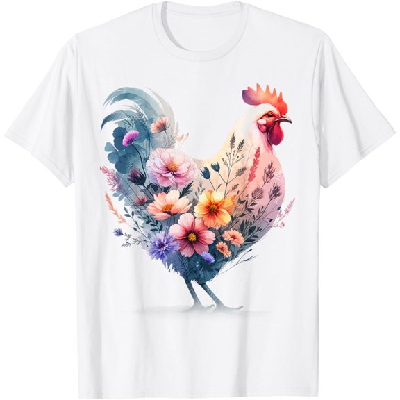 Tiny Nest Chicken Floral Art Graphic Women Farm Chicken Lover Colorful T-Shirt