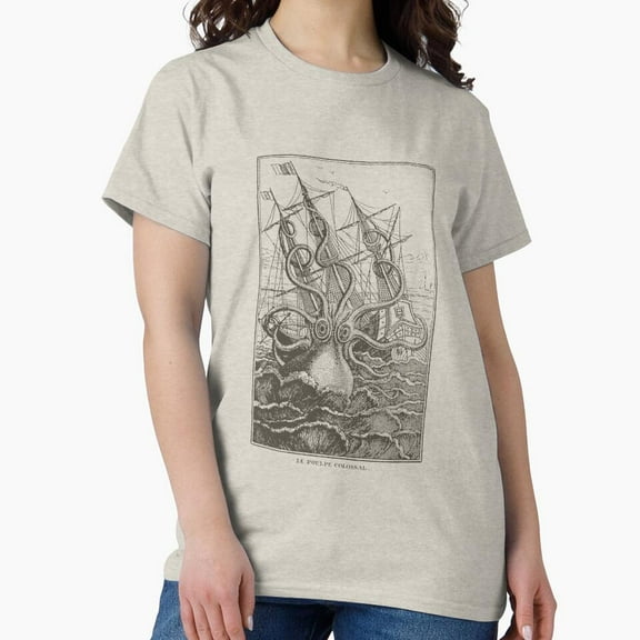 Tiny Nest Colossal Octopus Kraken Attacking Ship Sea Monster Classic T-Shirt, Size S To 5XL T-Shirt