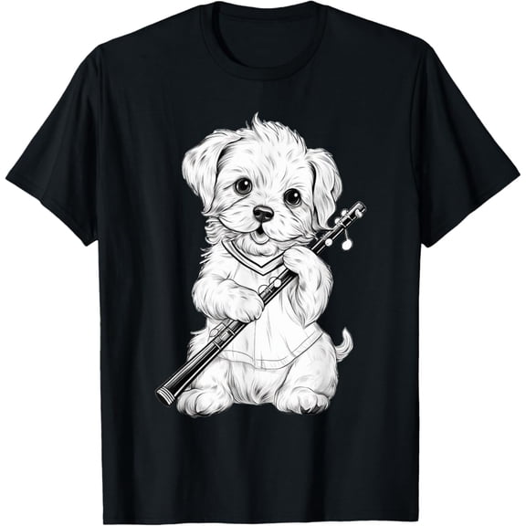 Tiny Nest Dog Puppy Playing Flute Musician Dogs Lover T-Shirt, Size S To 5XL T-Shirt