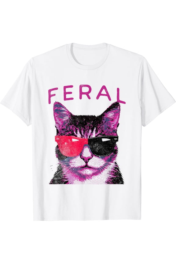 Feral Fashionista Pink and Black Feline with Attitude T-Shirt