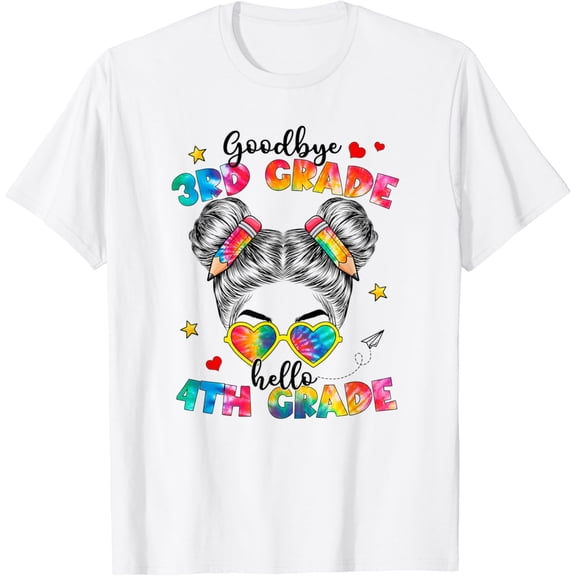 Tiny Nest Goodbye 3rd Grade Hello 4th Grade Messy Bun Teacher Kids T-Shirt