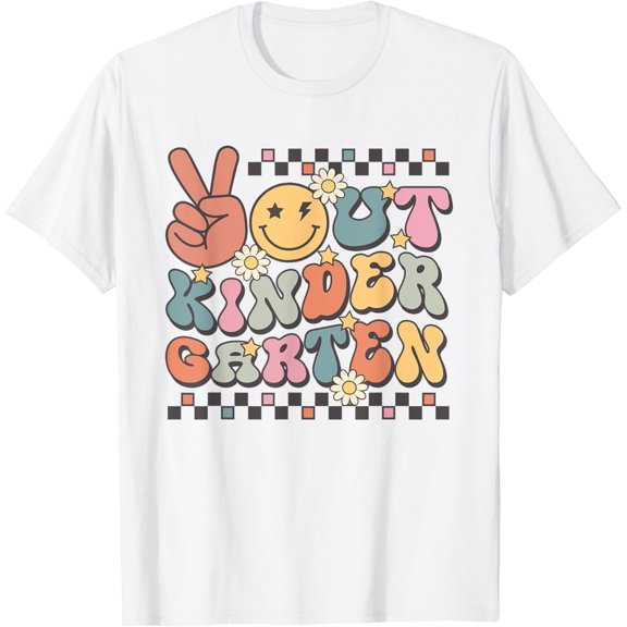 Tiny Nest Groovy Last Day Of School Peace Out Kindergarten T-Shirt