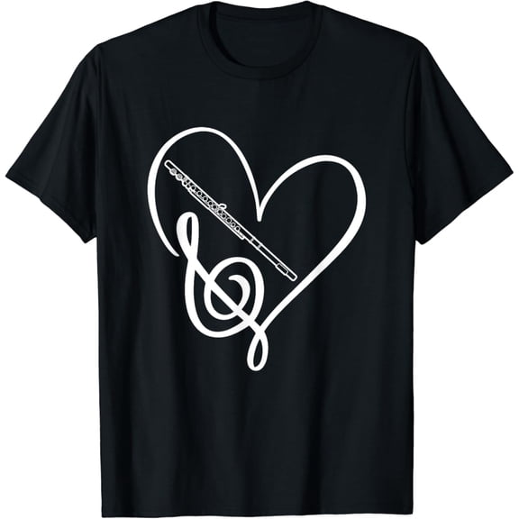 Tiny Nest Heart Sheet Music Clef Transverse Flute T-Shirt, Size S To 5XL T-Shirt