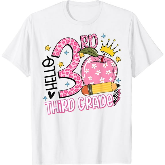 Tiny Nest Hello 3rd Third Grade Back To School Pink Panther Teacher T-Shirt