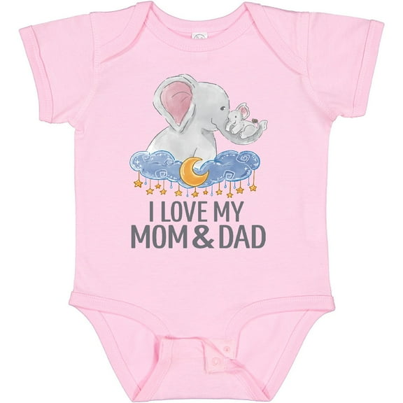 Tiny Nest I Love My Mom And Dad Cute Elephants In Night Sky Baby Bodysuit Dads, New Born, Baby Shower Gift, New Parents Gift