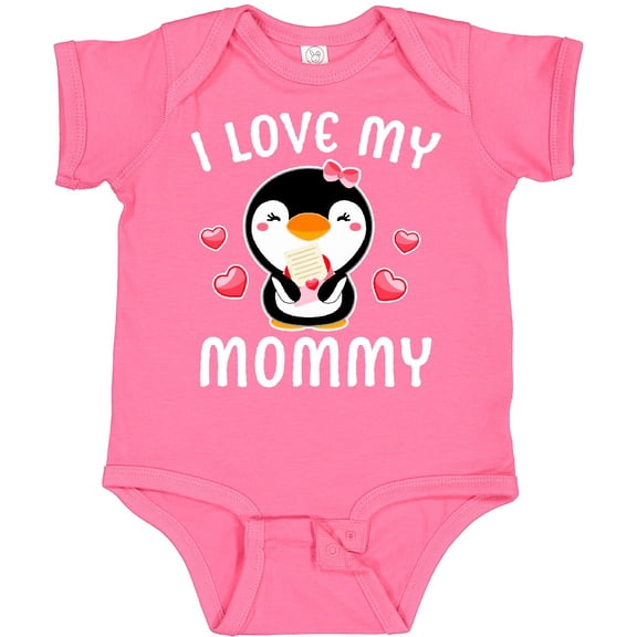 Tiny Nest I Love My Mommy With Cute Penguin And Hearts Baby Bodysuit Valentines, New Born, Baby Shower Gift, New Parents Gift