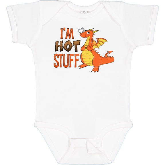 Tiny Nest I'M Hot Stuff- Cute Dragon Baby Bodysuit Dragons Funny Humor Fire Horn, New Born, Baby Shower Gift, New Parents Gift