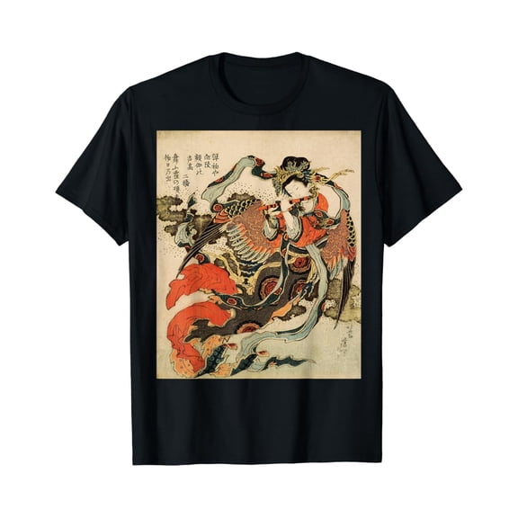 Tiny Nest Japanese Retro Vintage Artwork Tengu Goddess Playing Flute T-Shirt, Size S To 5XL T-Shirt