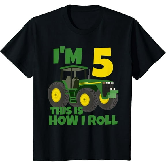 Tiny Nest Kids Farm Green Tractor 5Th Birthday Party Farmer Boy 5 Year Old T-Shirt, Gift For Friend