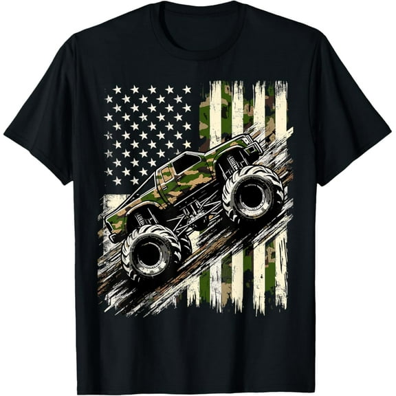 Tiny Nest Monster Trucker Camo Usa Flag American T-Shirt, Gift For Friend
