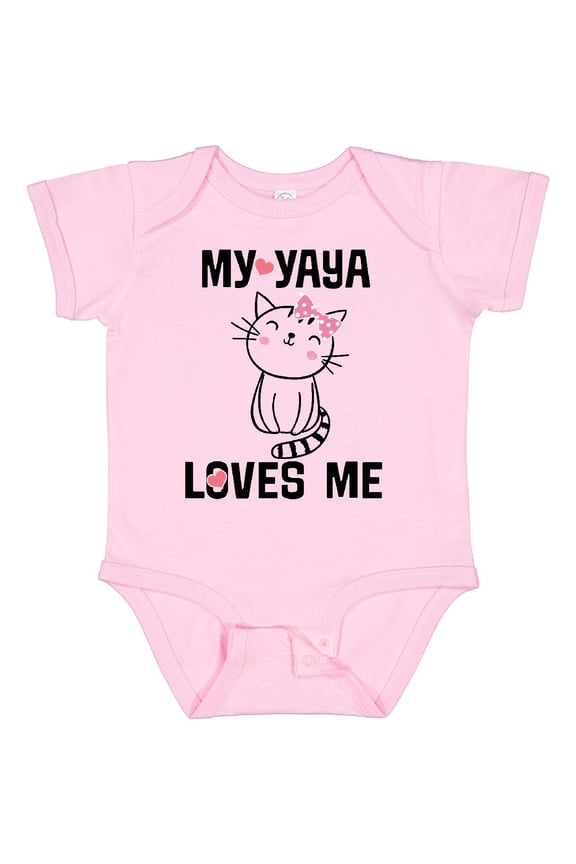 My Yaya Loves Me Girls Baby Bodysuit Cat Cute One-Piece Infant Creeper, New Born, Baby Shower Gift, New Parents Gift