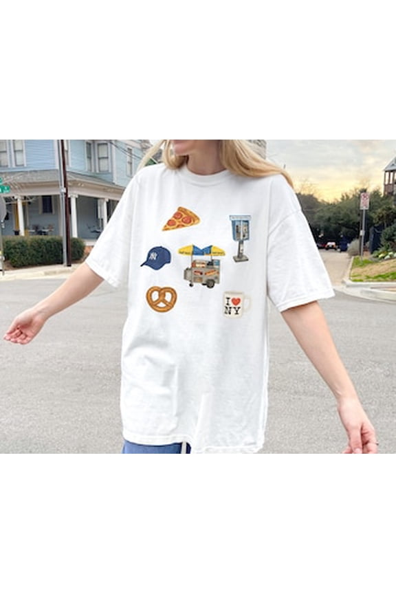 New York City Icons Graphic Shirt, Nyc Foodie Shirt, I Love Ny Tee, Oversized Ny Shirt, New York Food Icons Oversized Shirt, Â®, Gift For Friend