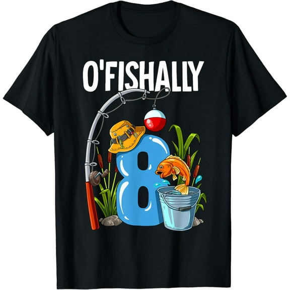 Tiny Nest O'fishally 8 years old 8th Birthday Fishing T-Shirt